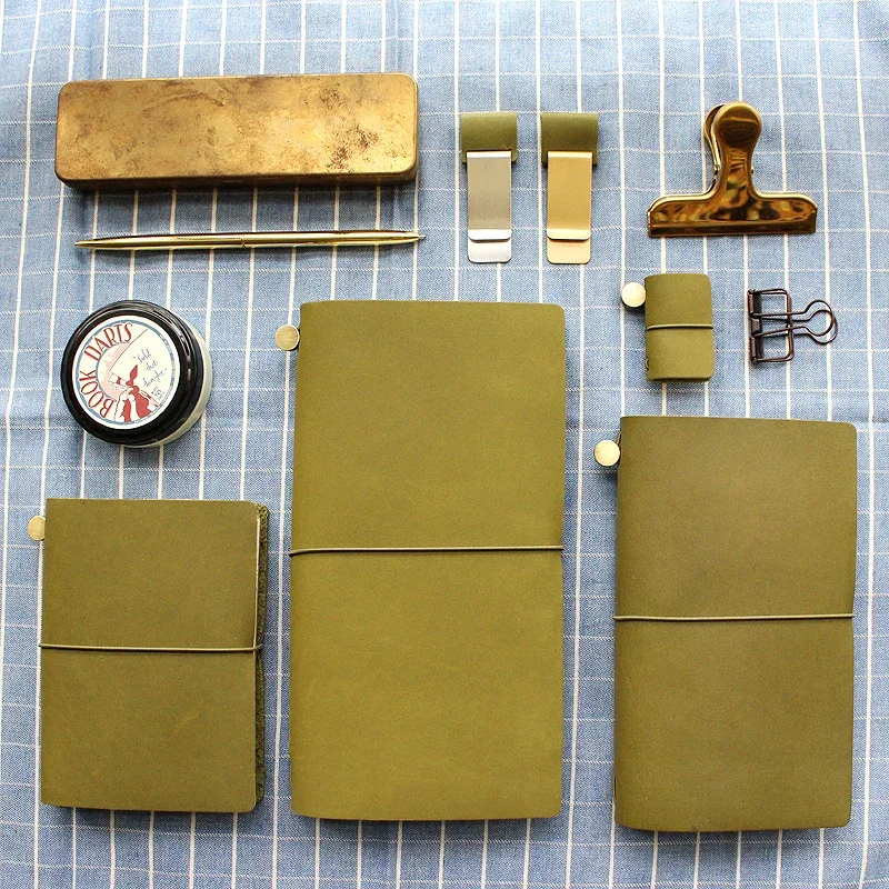 Fromthenon Vintage Pen Holder Clip For Travelers Notebook Mini Retro Notebook Diary Olive Green Leather Planner 2