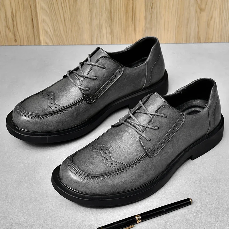 

Мужские повседневные туфли из 2024 натуральной кожи, роскошные оксфорды, броги в британском стиле, на шнуровке, для отдыха, искусственная кожа 38-44