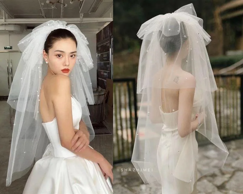 Korean pearl rhinestone veil extra-long bridal veil with bright flashing  veil for photos of forest dream vibrato with the same - AliExpress