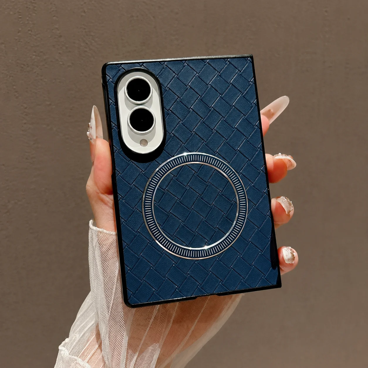 Luxury Weave Grid Shockproof Phone Case with Built-in Front Protection