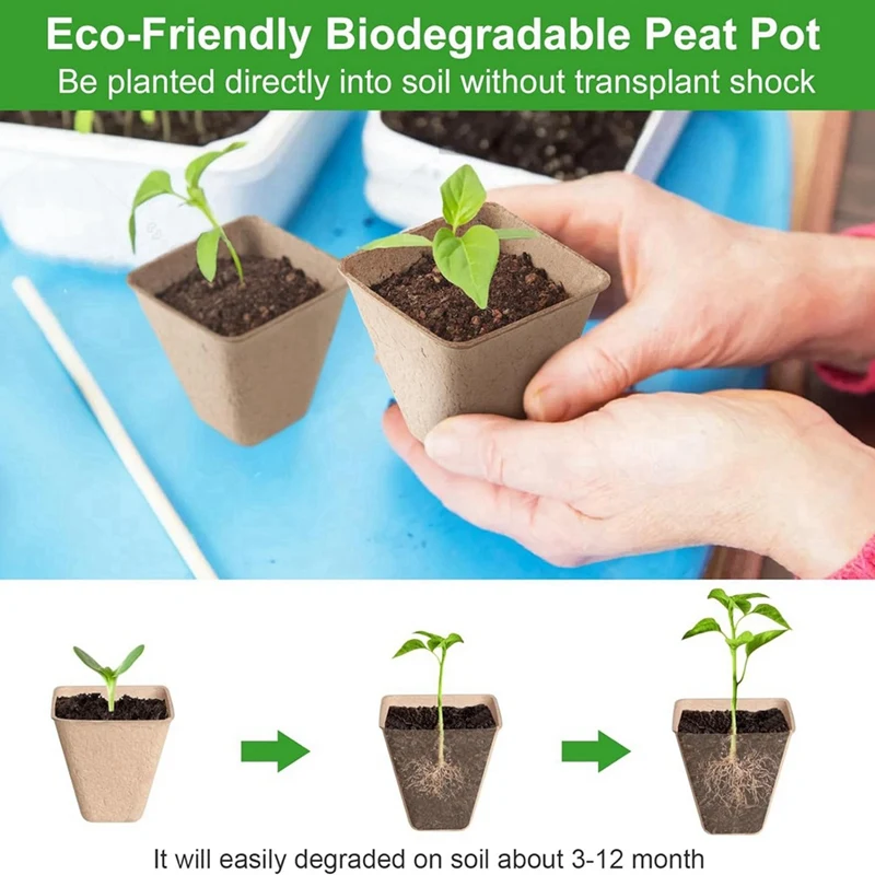 120 Pack Square Peat Pots For Seedlings, Seed Starting Pots With Drainage Holes,Biodegradable Herb Seed Pots Kits 4