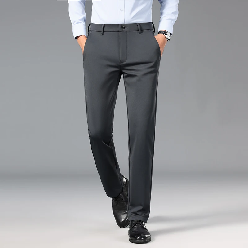 Stylish Solid Color Suit Pants All-match 2024 Summer New Straight Elastic Business Casual Men's Clothing Button Commute Trousers
