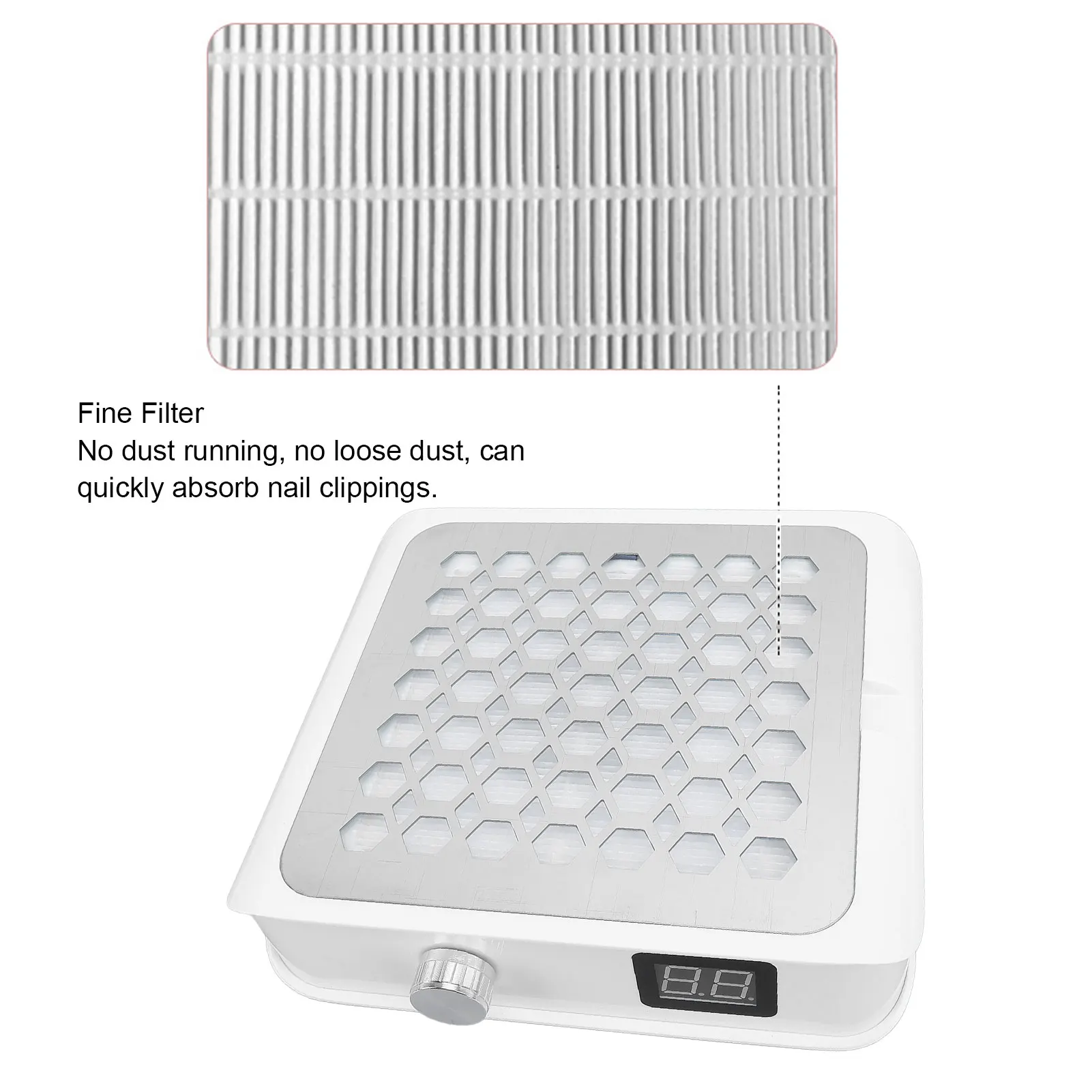 60W Nail Vacuum Dust Collector White Strong Suction Quiet Nail Fan Dust Collector Fine Mesh Filter Powerful for Nail Polishing 3