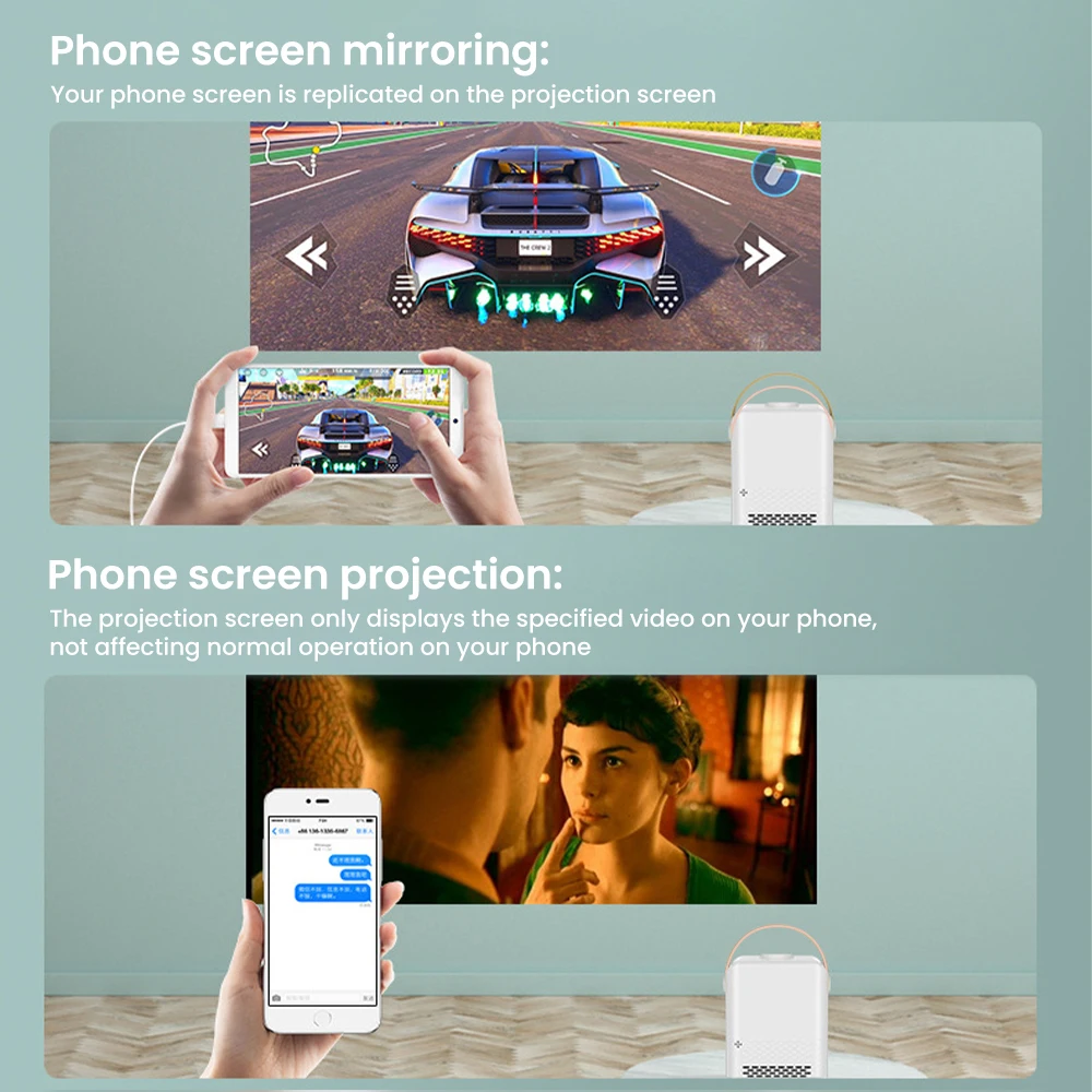 WinBlue X8 Mini Projector Portable Home Theater Outdoor Video Projector Screen Mirroring Keystone Correction Bluetooth Beamer