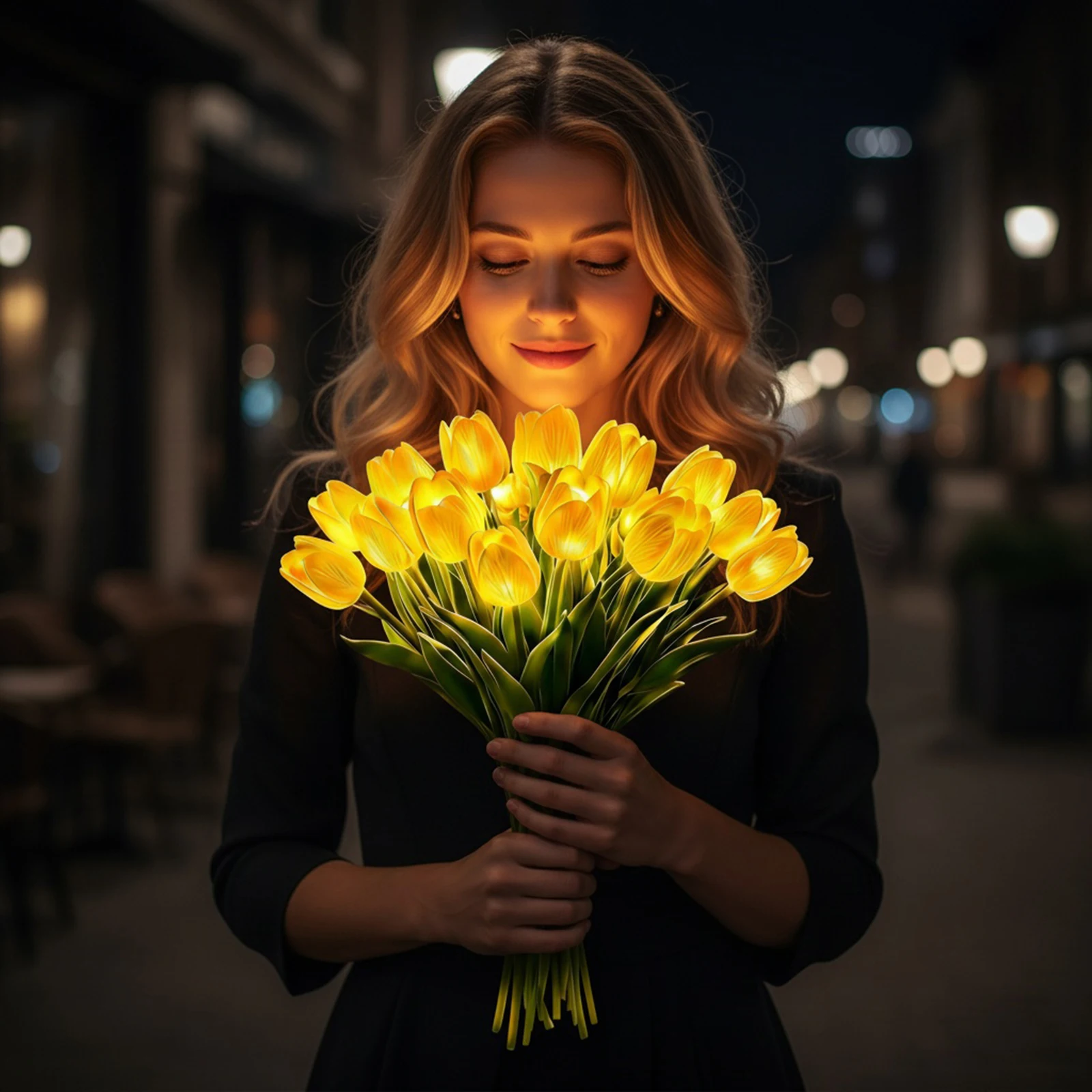 15 Stück künstliche Blumen-Nachtlampe, strahlendes, romantisches Tulpenlicht, warmes Licht, blumenförmige Umgebungslampe für Schlafzimmer, Nachttisch-Dekoration – Detail 7