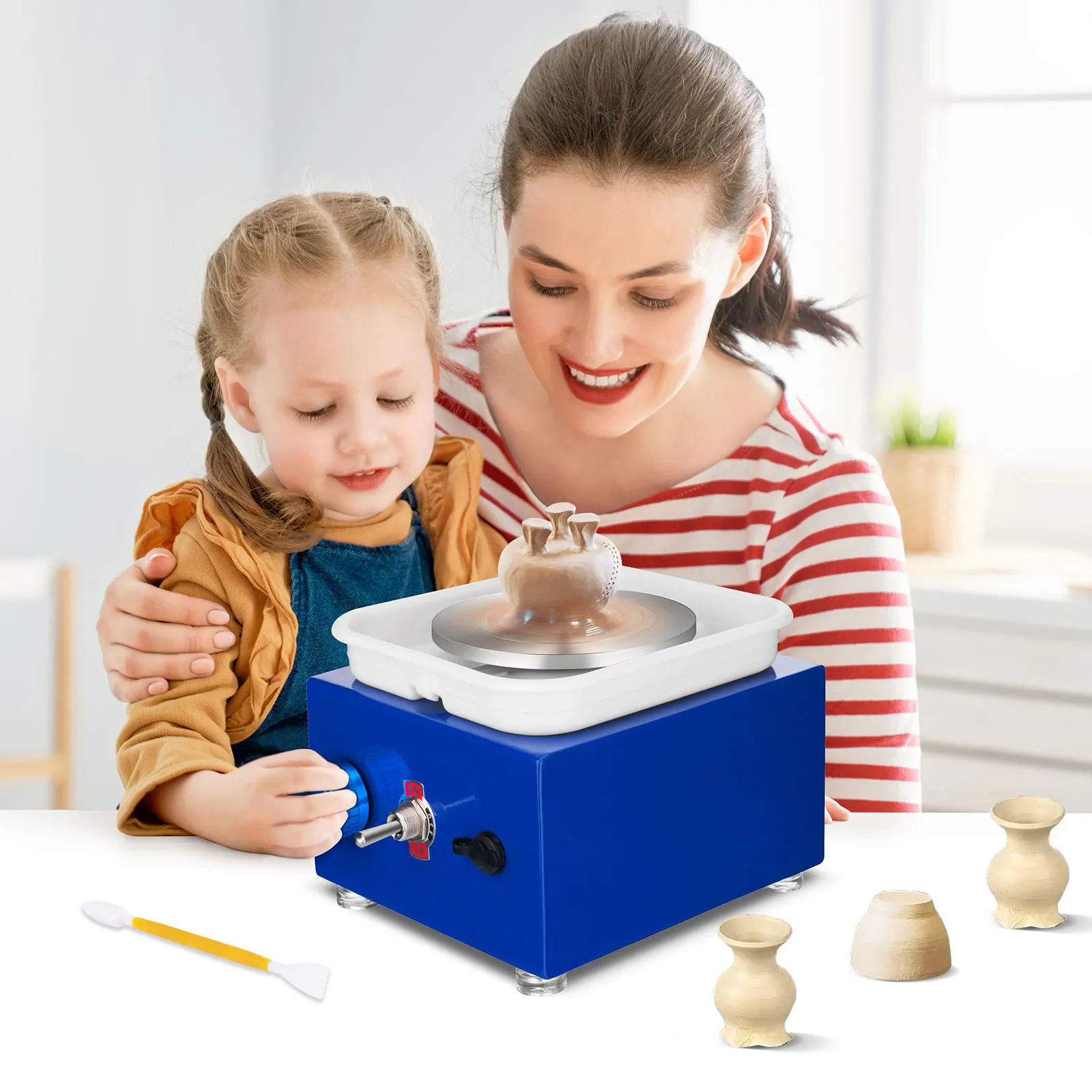 

Electric Pottery Wheel Machine with Turntable+Sculpting Kit, DIY Clay Tools Mini Pottery Forming Machine for Arts Crafts Ceramic