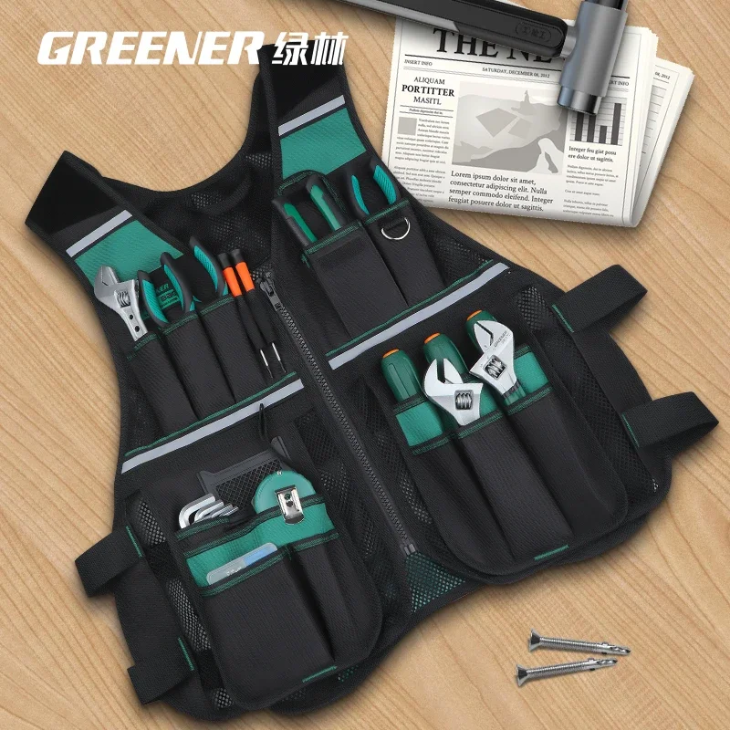 Professional Electrician Tool Vest with Multiple Pockets, Wearable Tool Bag for Electricians and Woodworkers 2