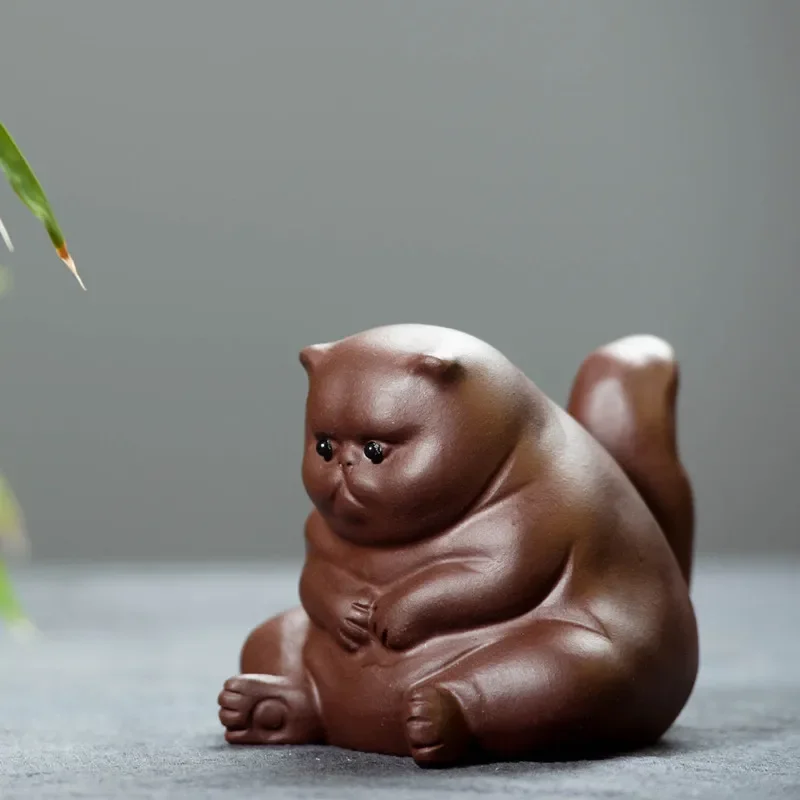 Yixing Purple Clay Tea Pet Lucky Cat Figurine Desktop Ornaments Handmade Sculpture Crafts Home Tea Set Decoration Gifts tea pet ornaments