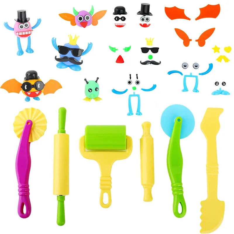 Play Dough Tools Playdough Molds Accessories Handicraft Cutter Roller Hat Eyes Nose Plasticene Models Kindergarten Kids DIY Crafts