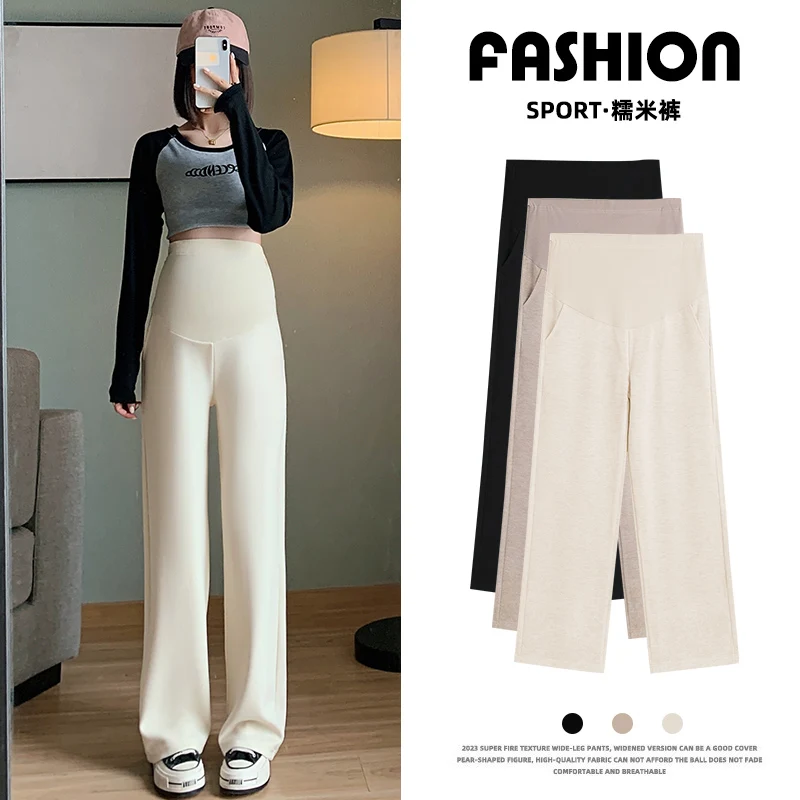 Maternity Long Straight Pants Wide Leg Loose Belly Trousers for Pregnant Women Autumn
