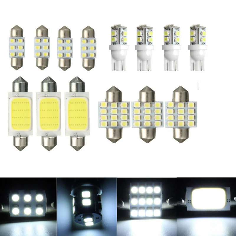 

14x White Car COB LED Light Bulbs Interior Package Kit T10 & 31mm 42mm for Car Map Dome Trunk License Plate Lamp