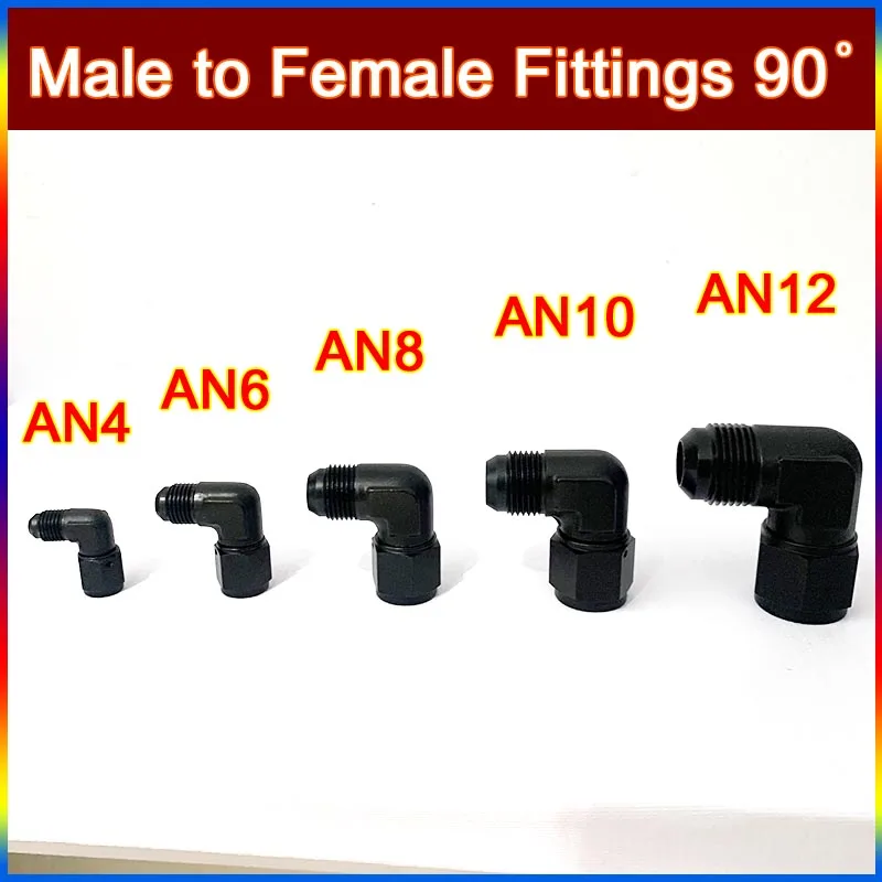 Oil Fuel Fittings End Fittings Female to Male Gas Push Lock AN4 AN6 AN8 AN10 AN12 Swivel Adaptors To Male Black 45 90 Degree