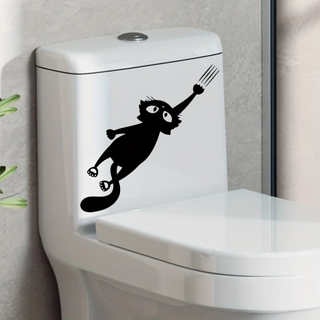 Toilet Stickers Black Cat Scratch Toilet Stickers Bathroom Accessories Waterproof Decals