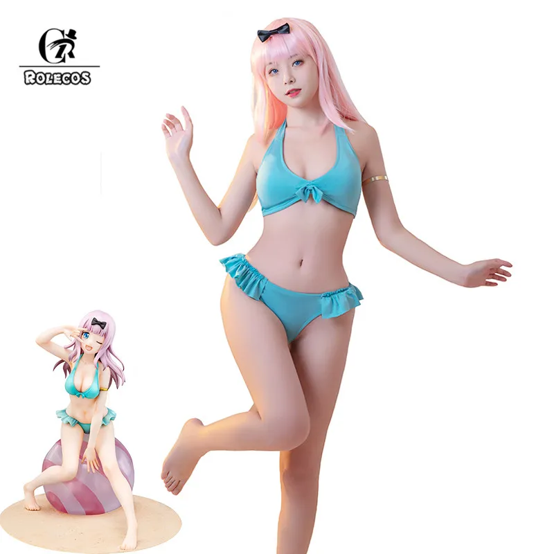 

ROLECOS Anime Chika Fujiwara Swimsuit Cosplay Costume Kaguya-sama Love is War Cosplay Costume Sexy Women Swimwear Bow Full Set