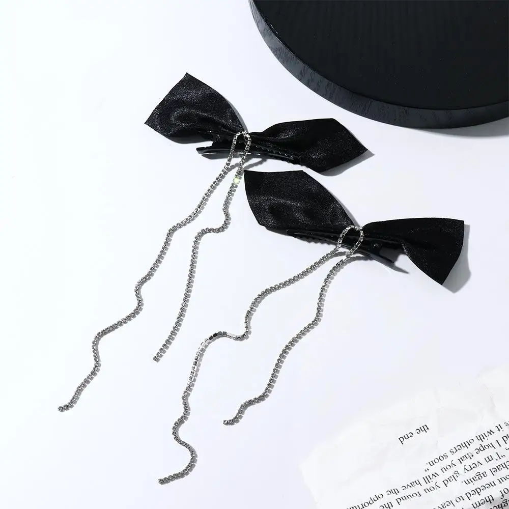 

pcs Black Hair Ornaments Bowknot Tassel Barrettes Bow Hair Clips Bangs Clip Rhinestone Tassel Hair Clips Korean Style Hairpins