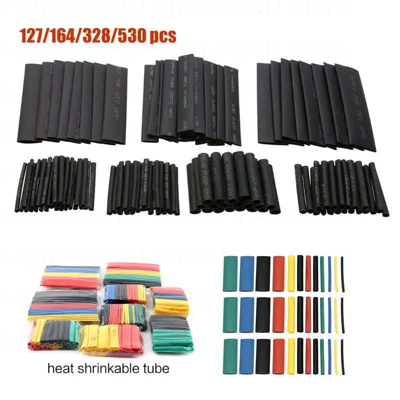 

127/530 Pcs Black Heat Shrink Sleeving Tubing Tube connectors Assortment Kit Wrap Cable Electrical Connection Electrical Wire B4