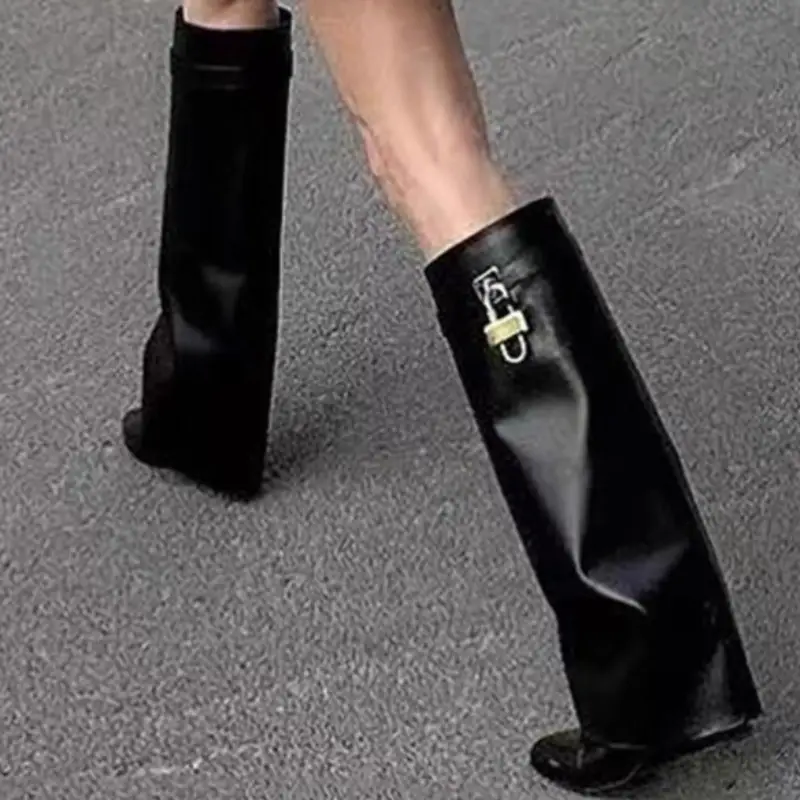 2026Women's Sexy Over-the-Knee Biker Boots Wedge Heels Casual Designer Brand Lined Plush Women's Warm Gothic Over-the-Knee Boots - Image 6