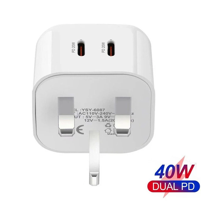 Adaptador de cargador de pared de carga rápida, enchufe USB tipo C de 2  puertos PD, 40W, para iPhone 13, 12 Pro Max, cabezal de cargador,  accesorios para teléfono - AliExpress