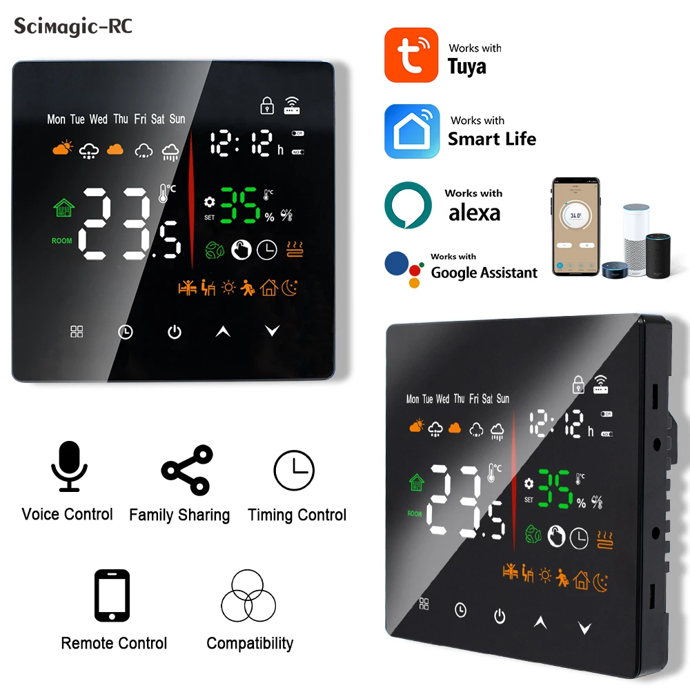เทอร์โมสตัทอัจฉริยะ Tuya WiFi สำหรับระบบทำความร้อนพื้นไฟฟ้า หม้อต้มน้ำแก๊ส ควบคุมอุณหภูมิ ด้วยเสียงและรีโมท รองรับ Google Home และ Alexa 1