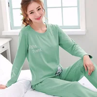Ladies Pajamas Long Sleeved Cartoon Bear Student Casual Wear Set Easy to Wash Pullover Top and Pants Two-Piece Set Sleepwear 3