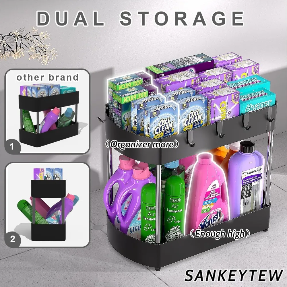 SANKEYTEW 2 Pack Under Sink Organizers and Storage, Enhanced