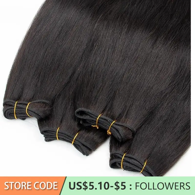 Light Yaki Hair Bundles Human Hair Extensions Remy Yaki Straight Bundles Double Weft Sew In 100g/Bundle 12-24 Natural Black