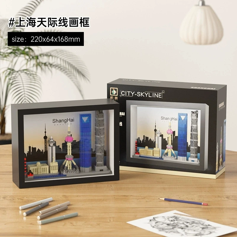 MOC Architecture Skylines Paris London New York Dubai Shanghai Street View Building Block Mini  Building Block Decoration Toy