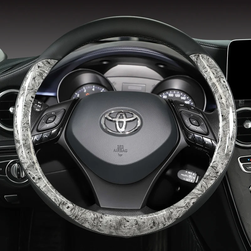 Car Steering Wheel Cover Mahogany Wood Grain+Leather 38Cm For Toyota Chr C-Hr High Quality Auto Accessories