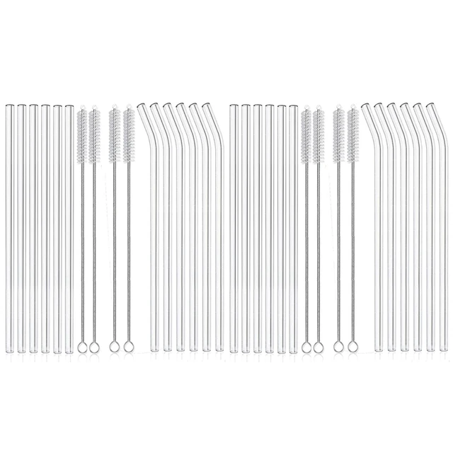 Reusable Glass Straw,Clear Straight and Bent Straws with Cleaning