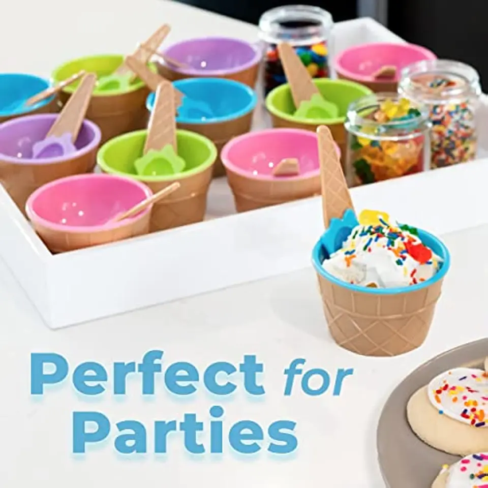 DELADOLA Kids Ice Cream Bowls With Spoons - 6 Pack Colorful Candy-Colored Plastic Dessert Bowls - View #10