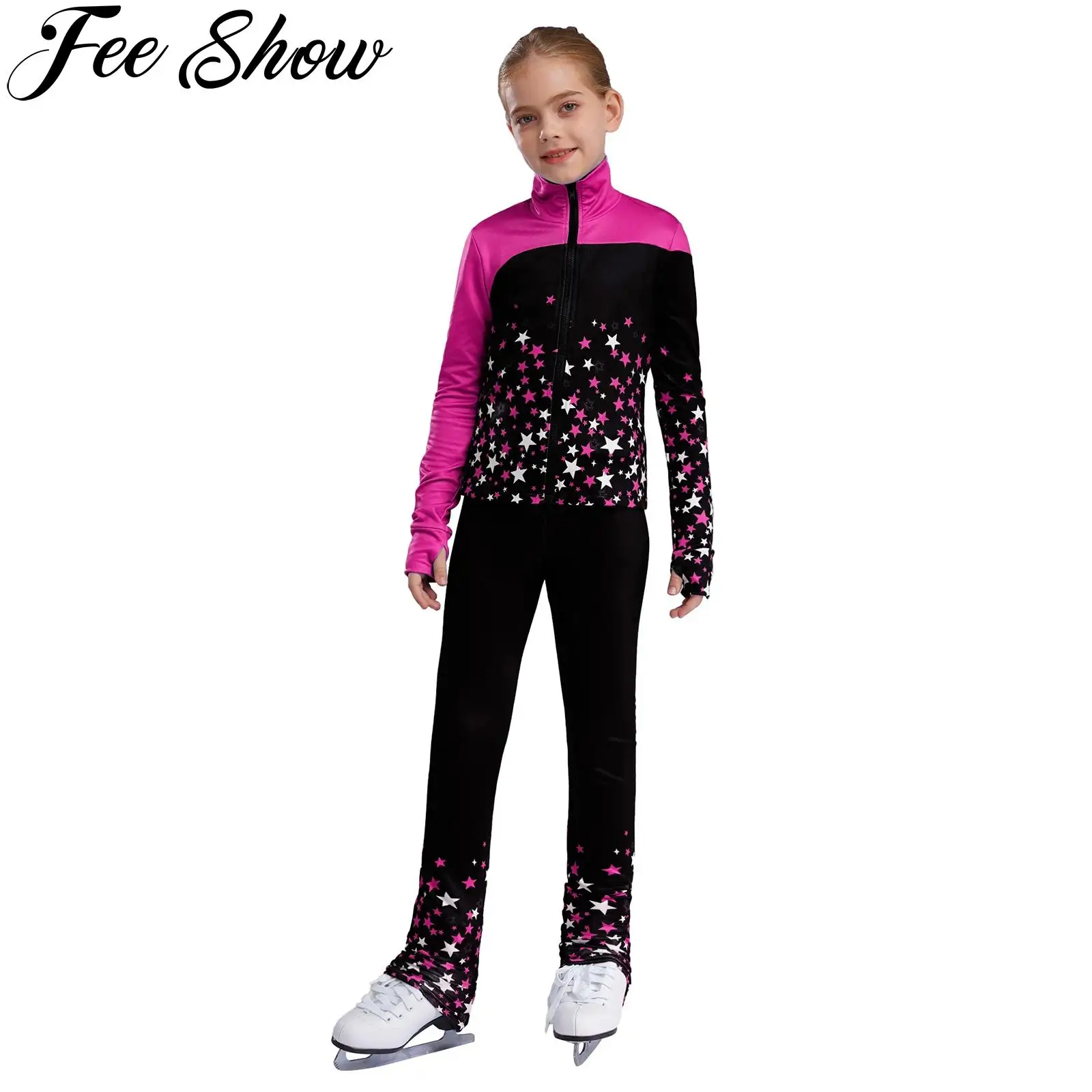 RUNQHUI Kind Meisje Kunstschaatsen Set Outfit IJsdansen Pak Gymnastiek Warm Fleece Kleding, Rood, 5-6 Jaren