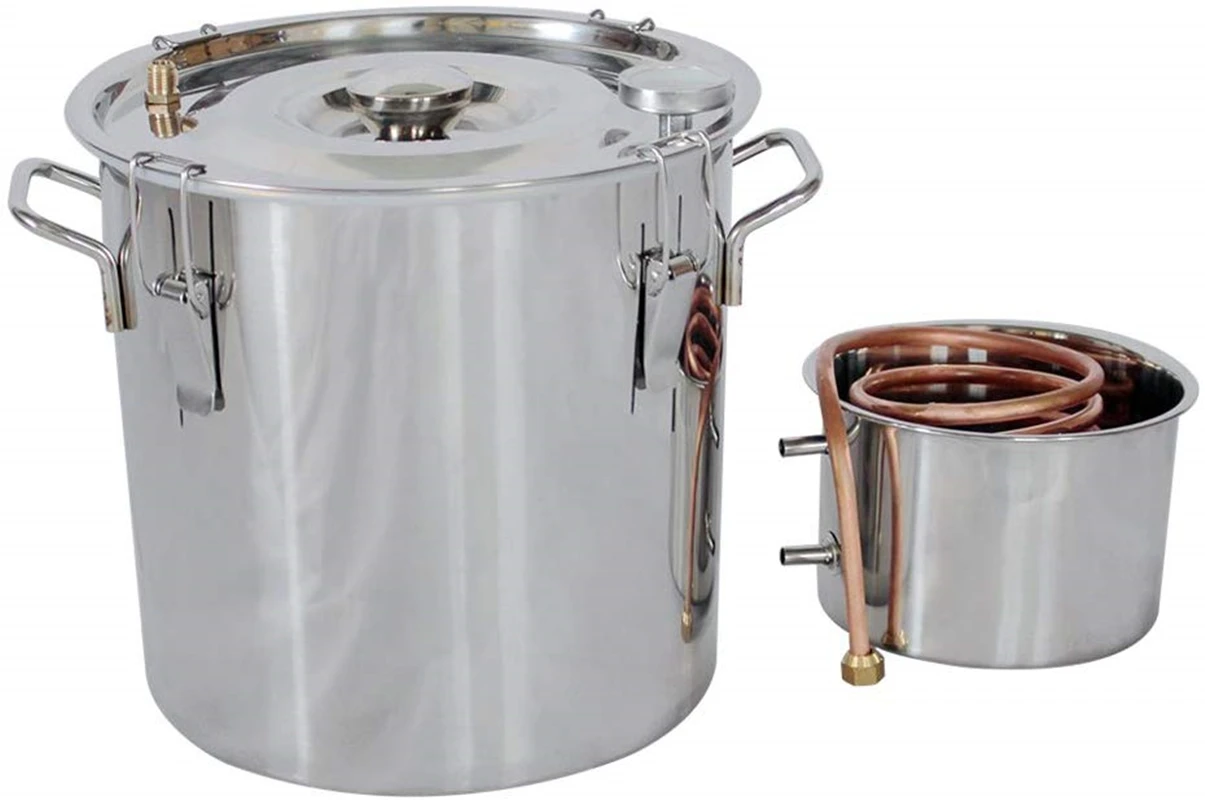 10L 20L 2/5 Gal Alcohol Distiller Copper Tube Moonshine Still Spirits Home Brew Wine Making Kit Stainless Steel Oil Boiler water alcohol distiller