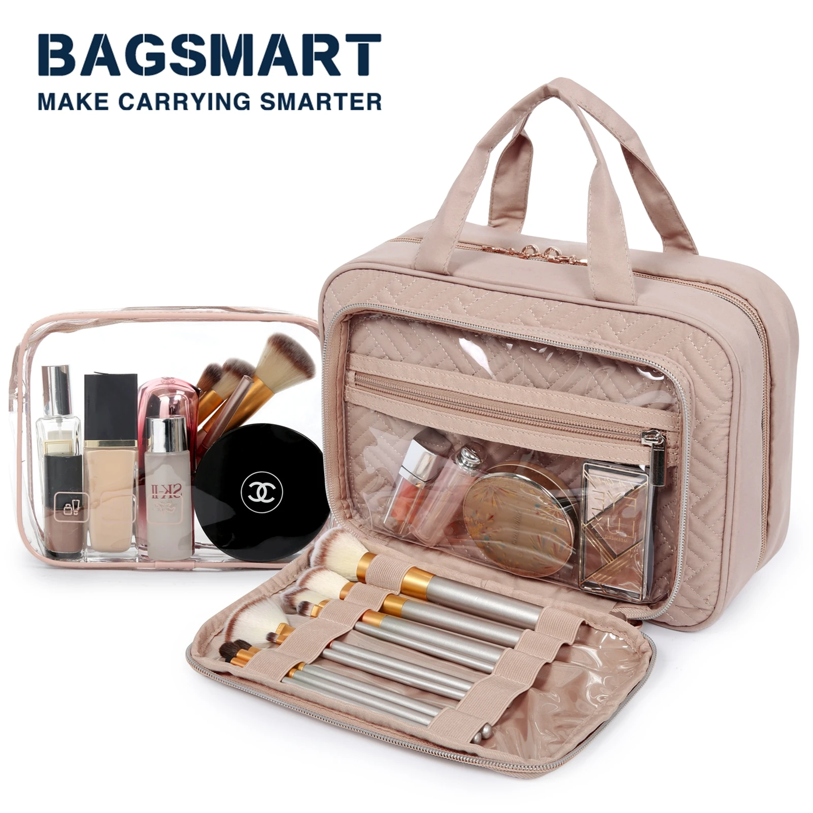 Bagsmart large waterproof cosmetic bag women travel makeup organizer