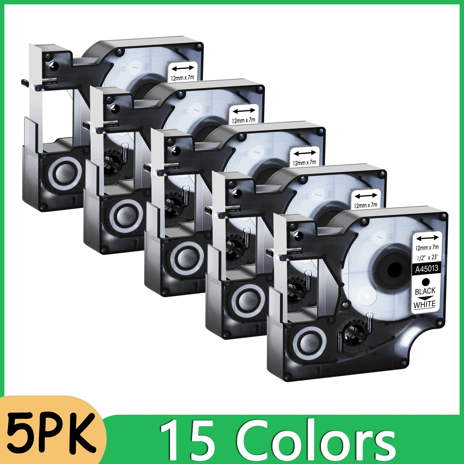 5Pk 45013 Nastri Per Etichette Nero Su Bianco Per Dymo D1 45013 45018 45010 Nastri 9/12/19Mm Per Etichettmanager 100 150 160 450 Produttori Di Etichet