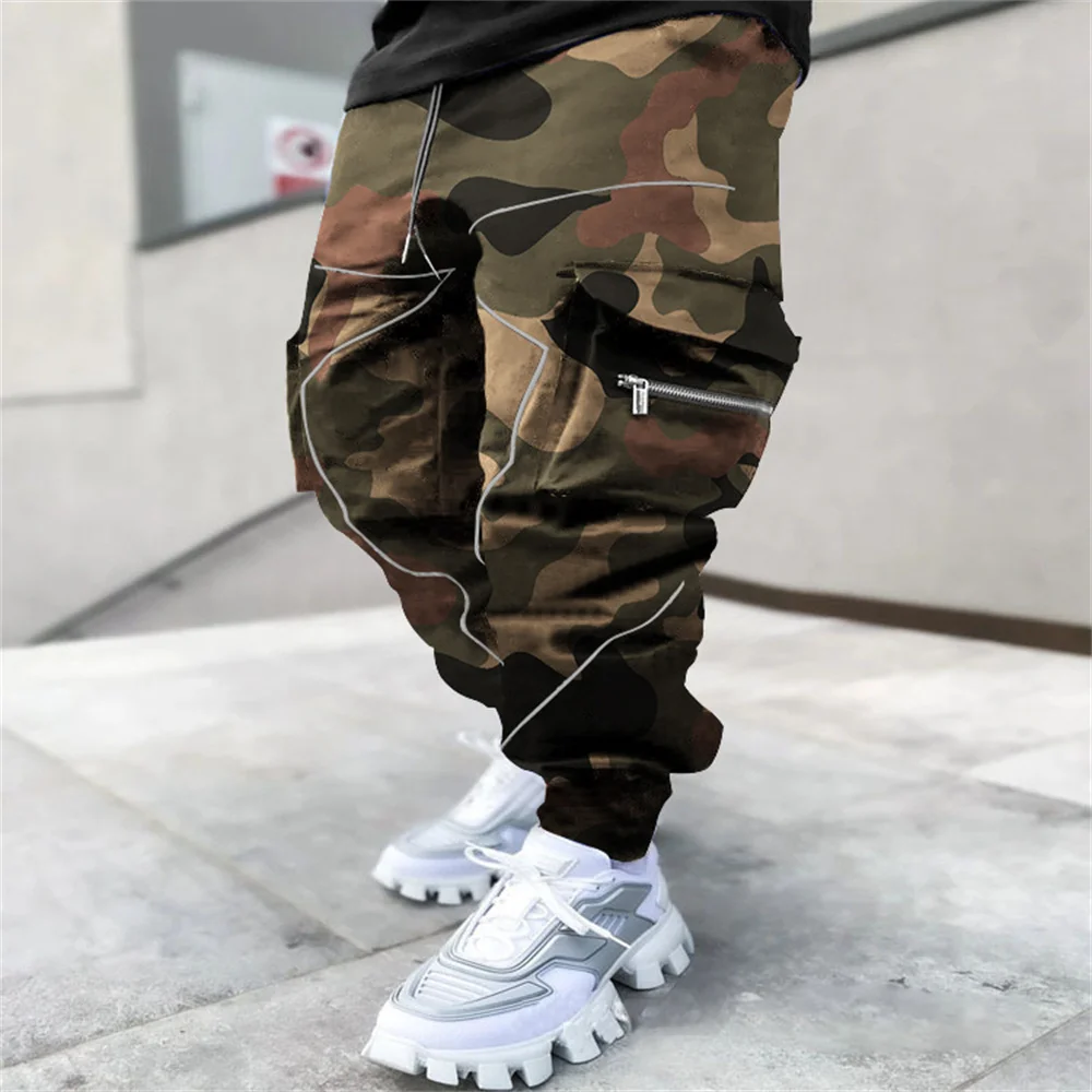 High quality men's pants cashew flower casual sports Haren pants loose high street multi-bag overalls Fashionable streetwear