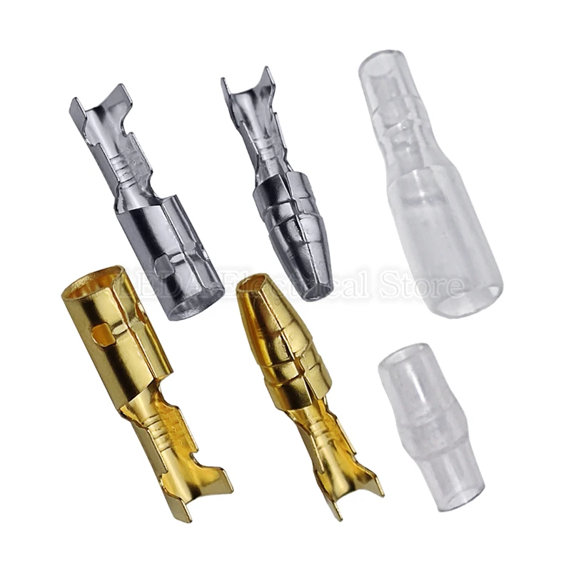 Terminal Connector Bullet Terminals 4.0mm Female and Male Connector Gold Brass/Silver Wire Connector Socket with Insulating Sleeves for Car