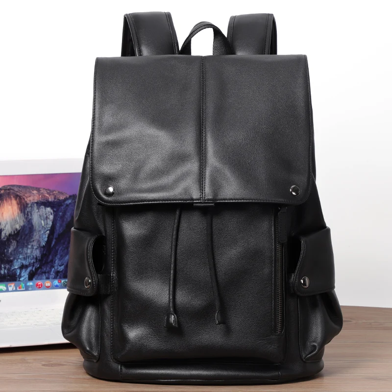 Genuine Leather Men Backpack Travel Male Mochila Fashion Large Capacity For Boy 15.6" Laptop School Bag College Style Women