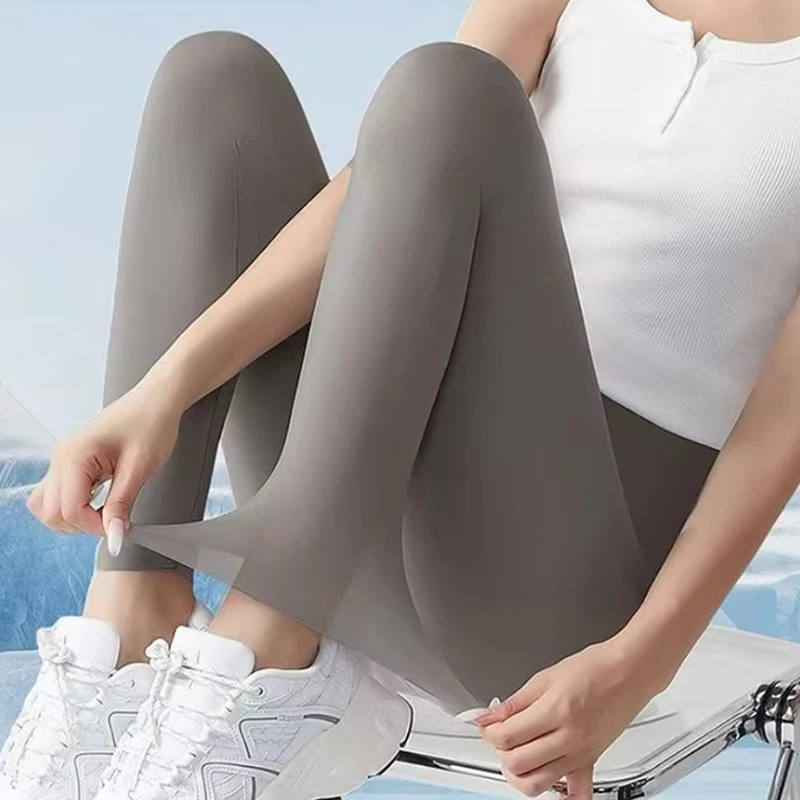 Thin Summer Women's Legging Outer Wear Silky Sunscreen Cool Feeling High Waist Yoga Pants Elastic Skinny Trousers