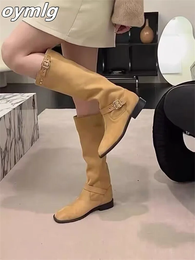 Thick Heel Khaki Mid Sleeve Knight Boots Women's Boots 2023 New Vintage Suede Long Sleeve Boots boots women