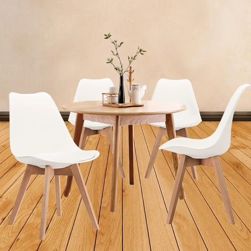 

CangLong, White Modern Set, Shell Chair with Wood Legs for Kitchen, Dining, Living Room-Set of 4, Pack of 4
