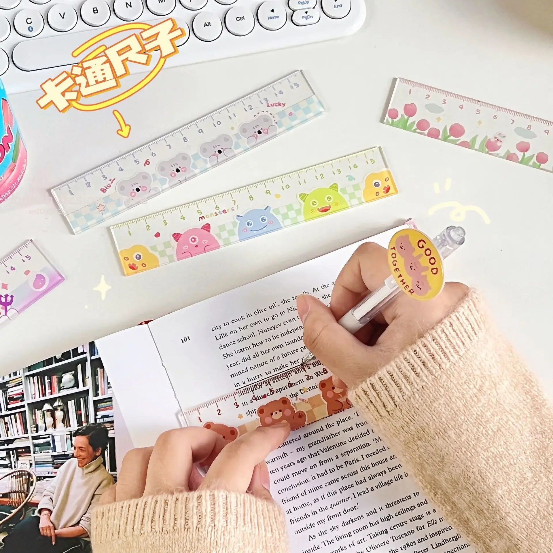 15cm Bear rabbit Ruler Multifunction Drawing Tools Student Cartoon Rulers Double-duty
