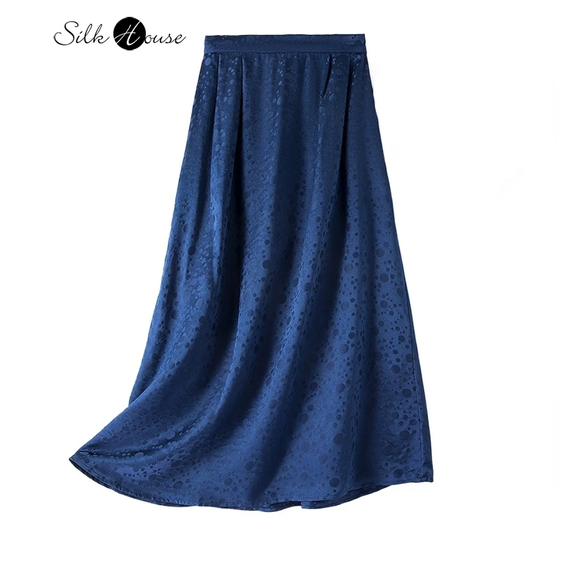 early-autumn-2023-women's-fashion-new-100-natural-mulberry-silk-sangbo-satin-polka-dot-half-temperament-flat-waist-skirt