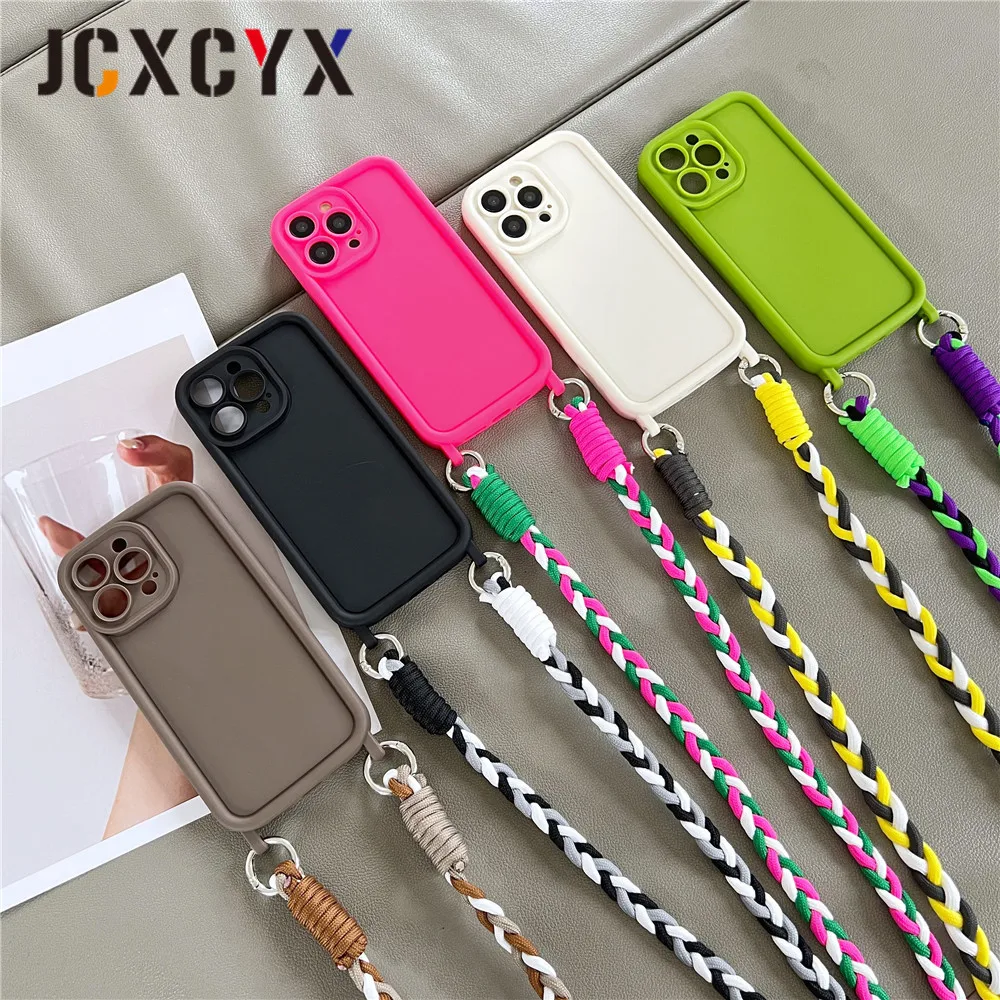 Elegant Matte Liquid Silicone Crossbody Necklace Lanyard Soft Case - Shockproof and Stylish Cover