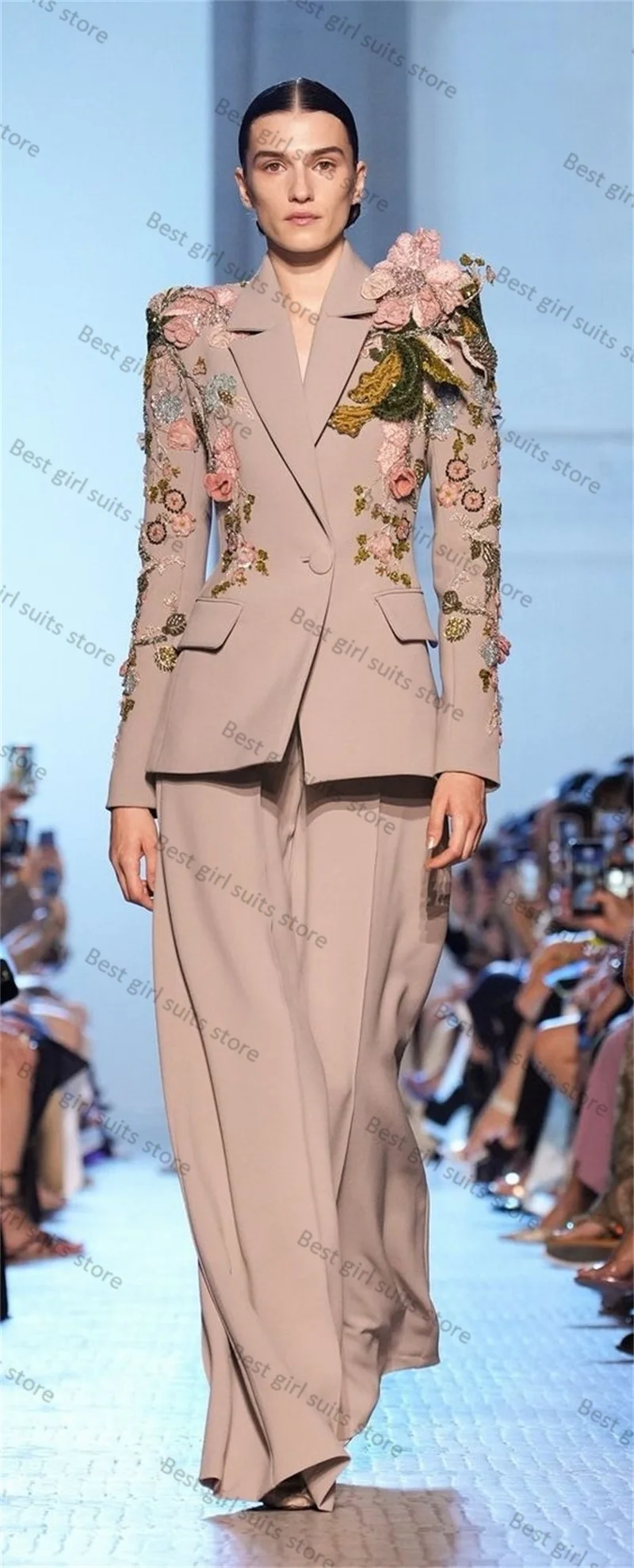 Women Suit Set Crystals Flower Women Suit Set 2 Pieces Blazer+Loose Pants Wedding Tuxedos Formal Luxury Office Lady Jacket Coat Tailored