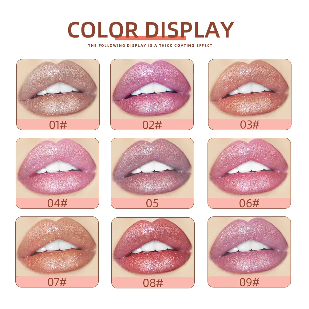 QIBEST 9 Colors Lip Gloss Set Starburst Pearlescent Liquid Lipstick Shiny Moisturizing Lip Glaze Glitter Makeup Kit Long-lasting 2