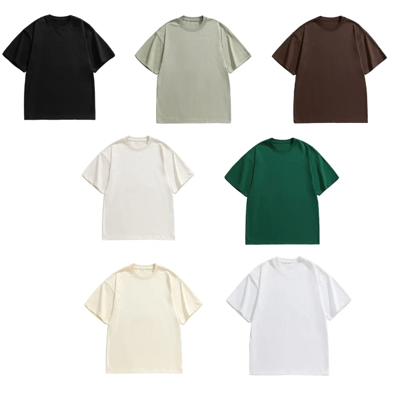 

Solid Color Shirt for Women Men Summer Crew Neck Top Short Sleeves T-shirt N2UE