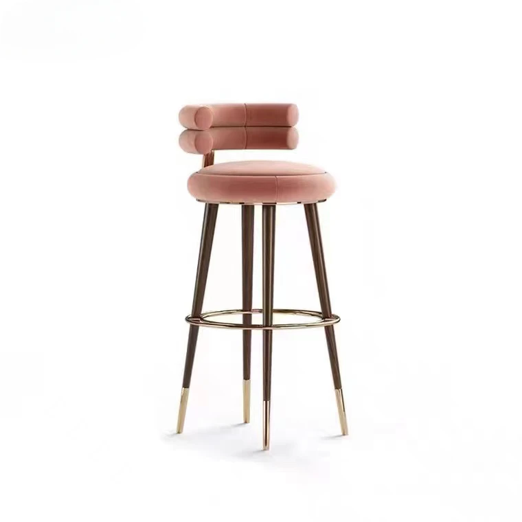 

Solid Wood Bar Chair Household Nordic Round High Chair For Bar Table Luxury Fabric Bar Furniture Chair