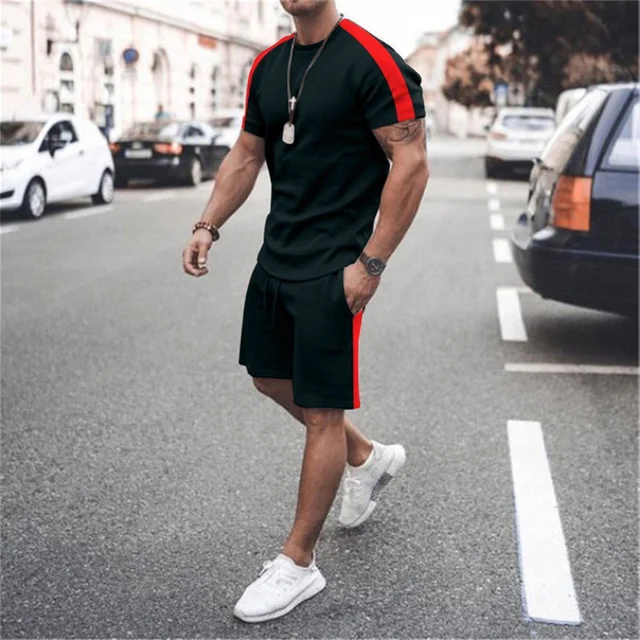 2022 New Summer Men's Suit Casual Beach Shorts Suit Sea View 3D Printing Short Suit Ordinary O-neck T-shirt 2-piece Set Oversize TS1282