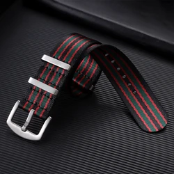 Nylon Canvas Watch Strap Bracelet - Military Sport Style, Unisex Replacement Watch Band (20mm/22mm) - 22mm (Black Red Green)