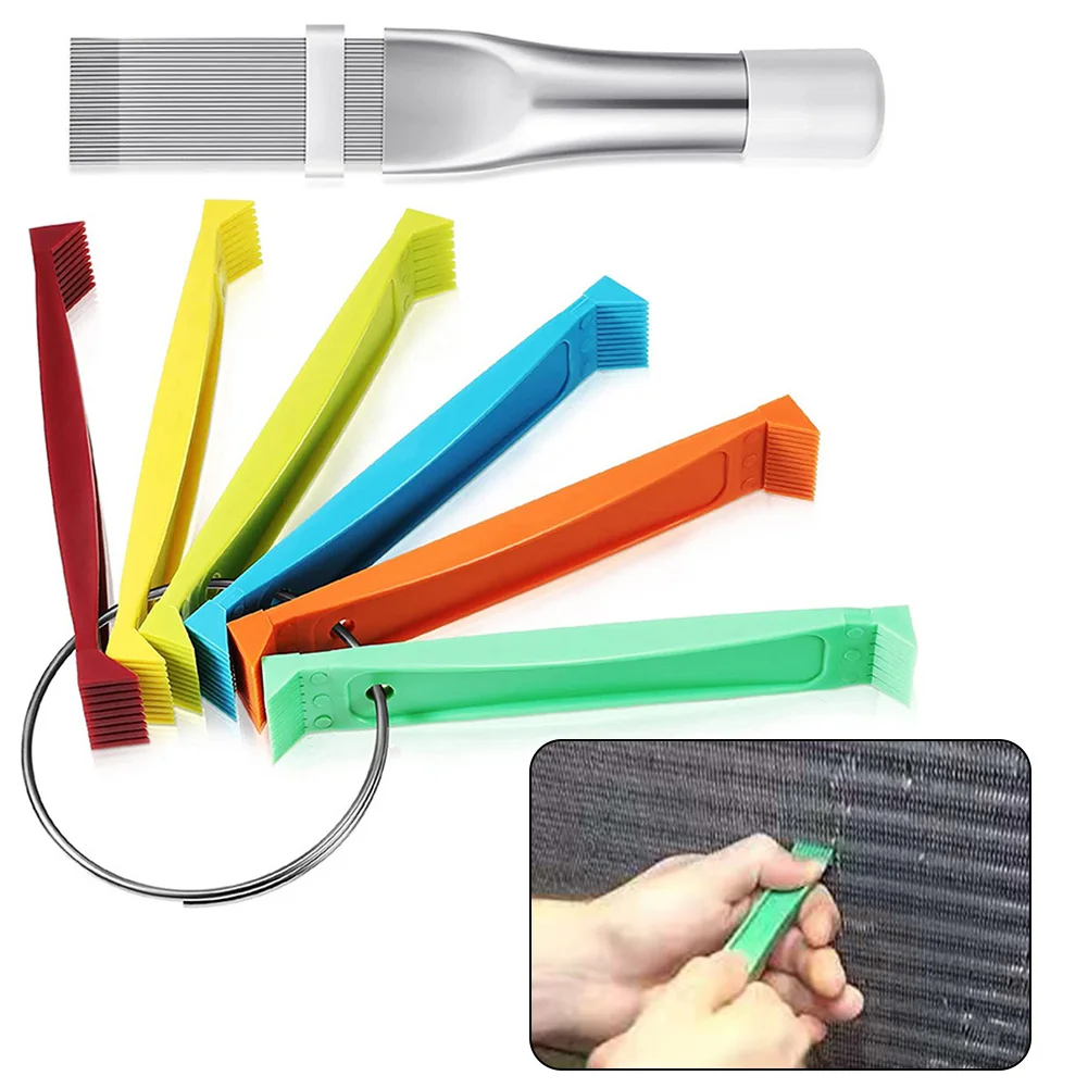 Air Conditioner Repair Tool Set FCR6 Fin Comb Tool Set For Air Conditioner Straighten Evaporator Condenser Brush Condenser Radiator Repair Clean Set